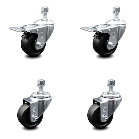 Service Caster 3 Inch Soft Rubber Wheel Swivel 1/2 Inch Stem Caster Total Lock Brake SCC, 2PK SCC-TSTTL20S314-SRS-121315-2-S-2